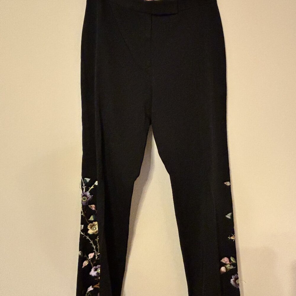Tailor B.Moss Black Floral Embroidered Flare Pants Y2K Vintage